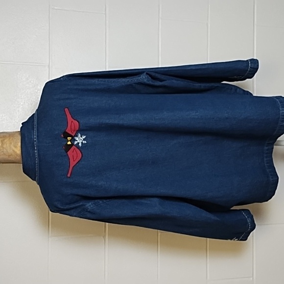 NorthCrest Winter Denim Barn Coat Chore Jacket Embroidery Appliques 26/28 - Picture 2 of 12